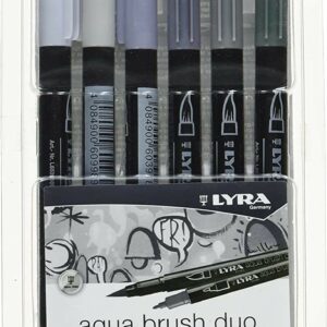 Lyra Aqua Brush Duo Pack 6 Pennarelli a doppia estremità - Linee 1-5 e 1 mm - Inchiostro a base acqua - Colori Toni di grigio