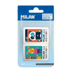 Milan 4018 Confezione da 2 Gomme Rettangolari - Morbida Gomma Sintetica - Disegni a Colori per Bambini