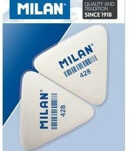 Milan 428 Confezione da 2 Gomme Triangolari - Morbida Gomma Sintetica - Colore Bianco