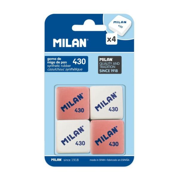 Milan BMM9215 gomma per cancellare Rosa, Bianco 4 pz