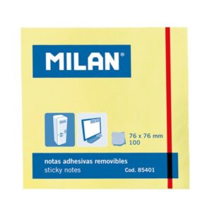 Milan Blocco da 100 Foglietti Adesivi - Rimovibile - 76mm x 76mm - Colore Giallo Chiaro