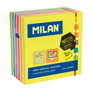 Milan Blocco da 400 foglietti adesivi al neon - Rimovibile - 76 mm x 76 mm - Colori assortiti