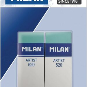 Milan Nata 520 Artist Confezione da 2 Gomme Rettangolari - Plastica - Striscia di Cartone Bianca - Non Danneggia la Carta - Colore Verde