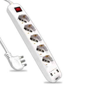 Multipresa con 5 Prese 10/16A 2P+T Bipasso/Schuko 45° e 2 Prese USB-A e Interruttore Generale Luminoso e Cavo 1,5m Spina 16A 2P+T Colore Bianco