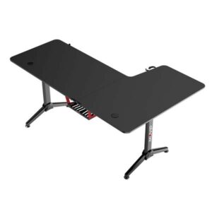 Muvip PRO1300 Tavolo da Gioco Sinistro a L in Fibra di Carbonio - Solido - Ampia Superficie - Portabicchieri - Gancio per Cuffie - Misure 160x100x75cm - Colore Nero