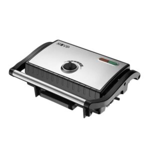 Muvip Piastra per Sandwich Maker in Acciaio Inox 1500W - Temperatura Regolabile - Piastra Superiore Inclinabile - Pressione Uniforme - Impugnatura Cold Touch