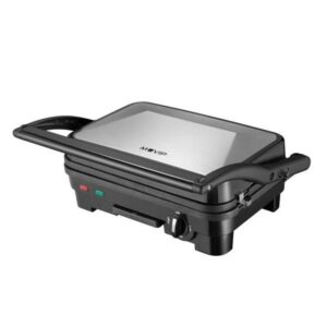 Muvip Sandwich Maker in Acciaio Inox 1800W - Piastre Reversibili Antiaderenti, Liscia - Selettore di Temperatura - Piastra Superiore Inclinabile - Maniglie Cold Touch