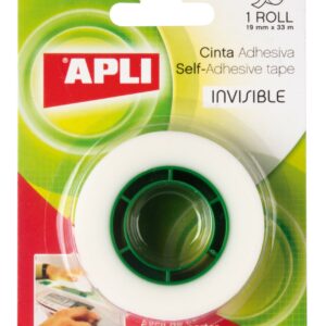 Nastro Adesivo Invisibile Apli 19mm x 33m - Facile da Tagliare - Resistente - Ideale per Uso Ufficio - Trasparente