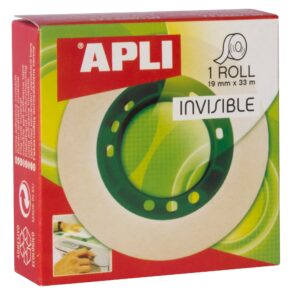 Nastro Adesivo Invisibile Apli 19mm x 33m - Facile da Tagliare - Resistente - Ideale per Uso Ufficio - Trasparente