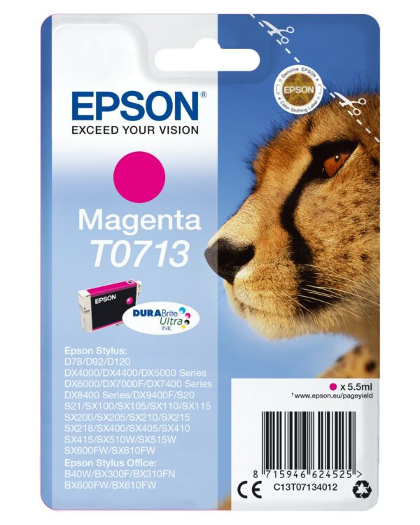 ORIGINALE Epson Cartuccia d'inchiostro magenta C13T07134012 T0713 250 pagine 5,5ml