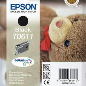 ORIGINALE Epson Cartuccia d'inchiostro nero C13T06114010 T0611 250 pagine 8ml