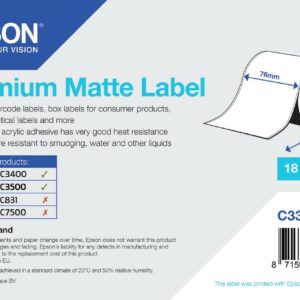 ORIGINALE Epson Etichette C33S045418 S045418 carta normale, opaco politenato, 76mm x 35m, VE=1