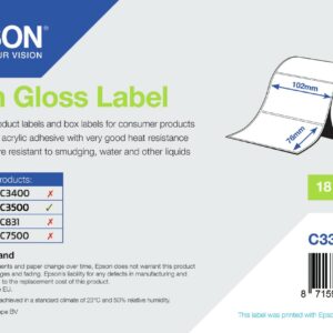 ORIGINALE Epson Etichette C33S045540 S045540 High Gloss Label - Die-cut Roll: 102mm x 76mm, 415 labels