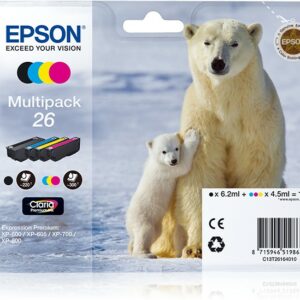 ORIGINALE Epson Multipack nero / ciano / magenta / giallo C13T26164010 26 4 cartucce d'inchiostro: T2601 + T2612 + T2613 + T2614