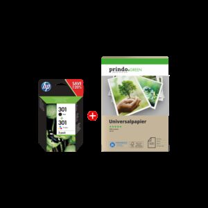 ORIGINALE HP Value Pack nero / differenti colori + Prindo Green Recyclingpapier 500 fogli 301