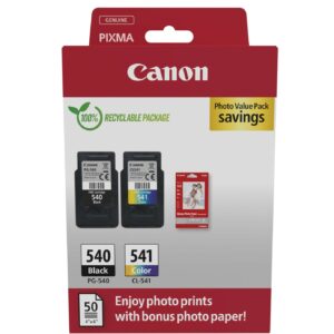 Originale Canon PG-540/CL-541 Pack de 2 Cartuchos de Tinta Originales + 50 Hojas de Papel Fotografico - 5225B013