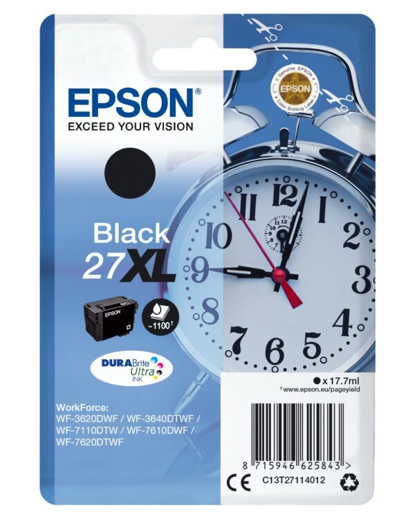 ORIGINALE Epson Cartuccia d'inchiostro nero C13T27114012 27 XL 1100 pagine 17,7ml XL