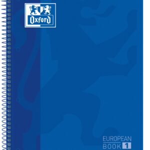 Oxford Europeanbook 1 Quaderno a Spirale Formato A4+ Griglia 5x5mm - 80 Fogli - Banda Colorata - Copertina Extra Rigida Lucida - Colore Blu Navy