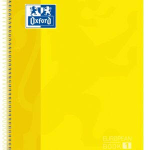 Oxford Europeanbook 1 Quaderno a Spirale Formato A4+ Griglia 5x5mm - 80 Fogli - Banda Colorata - Copertina Extra Rigida Lucida - Colore Giallo