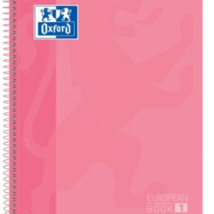 Oxford Europeanbook 1 Quaderno a spirale formato A4+ a quadretti 5x5mm - 80 fogli - Fascetta colorata - Copertina extra rigida lucida - Colore rosa