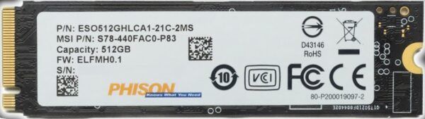 PHISON SOLID STATE DRIVE SSD 512 GB M.2 2280 NVMe Gen 4 PCIe 4.0 ESO512GHLCA1-21C-2MS OEM BULK