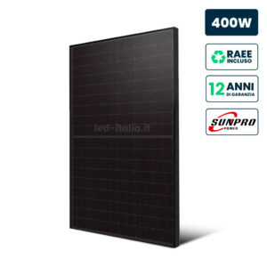 Modulo Fotovoltaico SUNPRO TIER-1 da 400W Classe 1, Monocristallino Full Black 1722x1134x30mm IP67/IP68