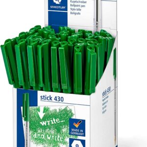 Penna a sfera Staedtler Stick 430 con cappuccio - Punta 0,35 mm - Inchiostro indelebile - Colore verde