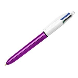 Penna a sfera a scatto Bic 4 Colours Shine - Punta da 1 mm - Corsa da 0,4 mm - Inchiostro a base di olio - Fusto viola metallizzato/bianco - 4 colori