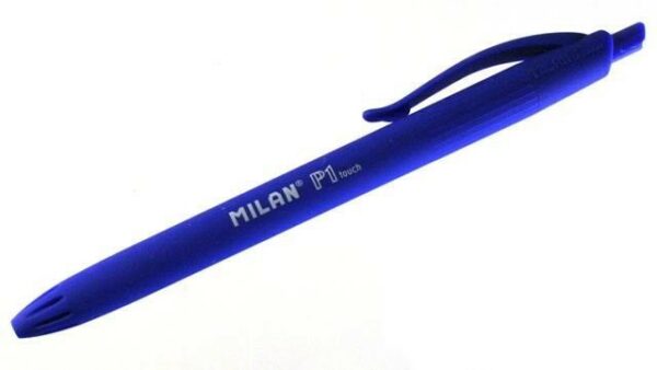 Penna a sfera a scomparsa Milan P1 Touch - Punta tonda da 1 mm - Inchiostro a base di olio - Scrittura scorrevole - Scrittura 1.200 m - Colore blu