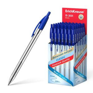 Penna a sfera automatica Erichkrause R-301 Classic Matic Punta standard da 10 - 10 mm - Inchiostro ad asciugatura rapida - Corpo esagonale trasparente - Colore azzurro