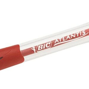 Penna a sfera retrattile Bic Atlantis Classic - Punta da 1 mm - Corpo trasparente con impugnatura - Colore rosso