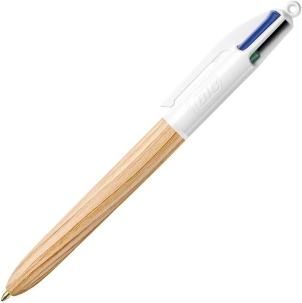 Penna a sfera retrattile Bic stile legno 4 colori - Punta media da 1,0 mm - Inchiostro a base di olio - Design legno - 4 colori