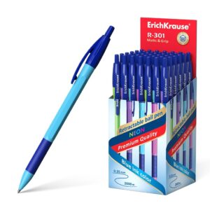 Penna automatica Erichkrause R-301 Neon Matic&Grip 0.7 - Corpo esagonale neon - Punta 0,7 mm - Inchiostro ad asciugatura rapida - Colore blu