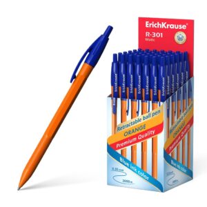 Penna automatica Erichkrause R-301 Orange Matic 07 - Corpo esagonale opaco - Impugnatura - Punta 07 mm - Inchiostro ad asciugatura rapida - Colore azzurro