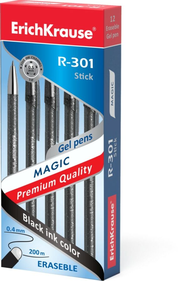 Penna gel cancellabile Erichkrause R-301 Magic Gel 05 - Corpo rotondo tinto e semitrasparente - Inchiostro gel ad asciugatura rapida - Colore nero