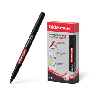 Pennarello Permanente Erichkrause P-100 - Punta Fine da 0,5 a 1,2 mm - Resistente all'acqua e ai raggi UV - Colore Nero