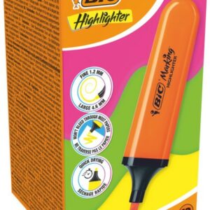 Pennarello Piatto Fluorescente Bic Marking Evidenziatore - Punta a Scalpello - Tratto tra 1,70 e 4,80 mm - Inchiostro a Base Acqua - Colore Arancione