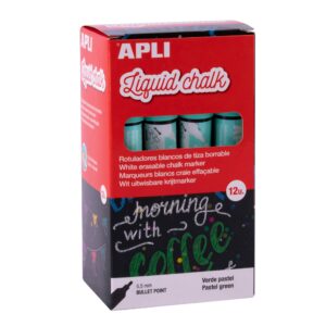 Pennarello a gesso liquido Apli verde pastello - Punta rotonda - Ideale per lavagne, plastica, finestre, ceramica, vinile, metallo, ecc. - Facile da cancellare - Asciugatura rapida - Facile da usare