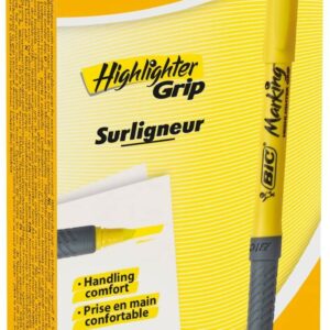 Pennarello fluorescente Bic Highlighter Grip - Inchiostro a base d acqua - Punta a scalpello - Linea tra 1,60 e 3,30 mm - Colore giallo