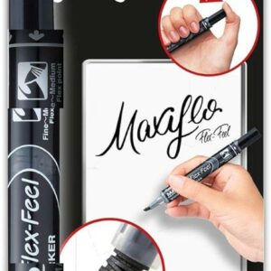 Pentel Maxiflo Flex-Feel Confezione da 4 Pennarelli per Lavagna - Punta Flessibile 4,6 mm - Erogazione Inchiostro tramite Stantuffo - Colori Nero, Blu, Rosso e Verde