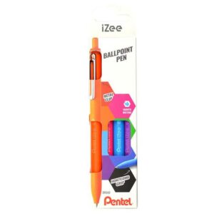 Pentel iZee Confezione da 4 Penne a Sfera Retrattile - Punta da 0,7 mm - Linea da 0,35 mm - Clip in Metallo - Colori Arancione, Azzurro, Rosa e Viola