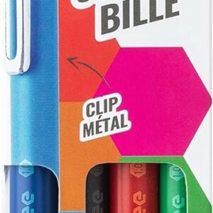 Pentel iZee Confezione da 4 penne a sfera retrattili - Punta da 0,7 mm - Corsa da 0,35 mm - Clip in metallo - Colori nero, blu, rosso e verde