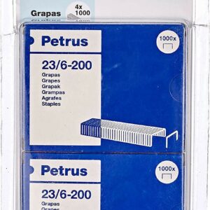 Petrus Confezione da 4 scatole da 1000 punti metallici 23/6-200 rame - fino a 20 fogli - perno da 6 mm