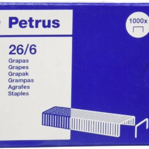 Petrus Staples 26/6 zincato - Fino a 30 fogli - Scatola da 1000 punti metallici - Pin da 6 mm