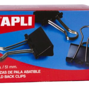 Pinza pieghevole Apli 30x51mm - Acciaio temperato nero - Manici nichel - 12 unità - Può contenere fino a 220 fogli