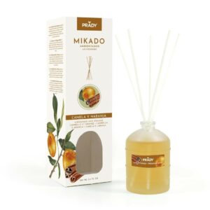 Prady Deodorante per ambienti Mikado cannella e arancia - Flacone in vetro da 100 ml e bacchette per diffusore