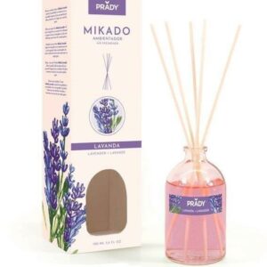 Prady Lavender Mikado Deodorante per ambienti - Flacone in vetro da 100 ml e bacchette diffusore