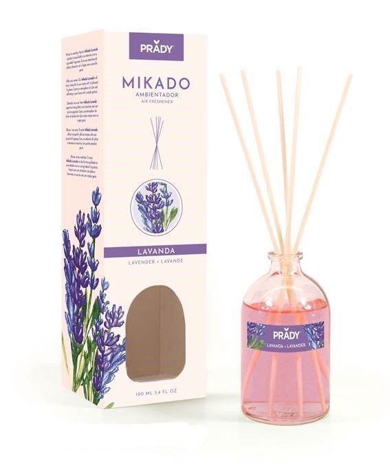 Prady Lavender Mikado Deodorante per ambienti - Flacone in vetro da 100 ml e bacchette diffusore