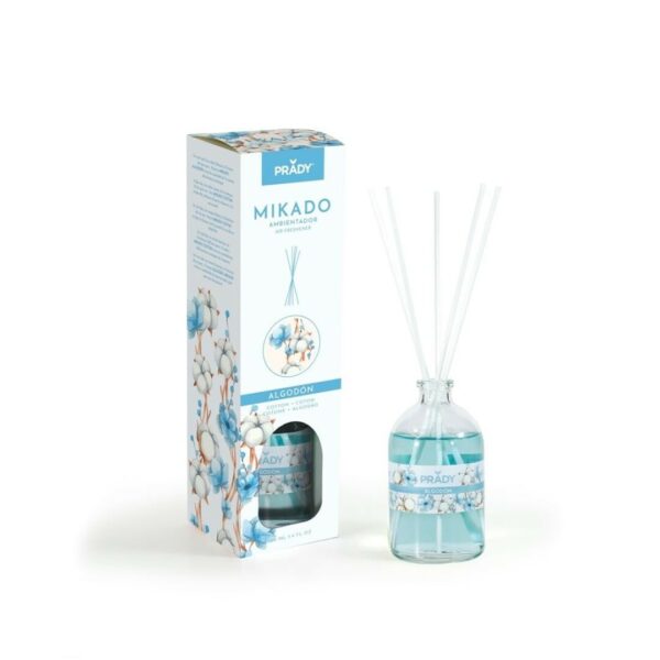 Prady Mikado Deodorante per ambienti in cotone - Flacone in vetro da 100 ml e bacchette diffusori