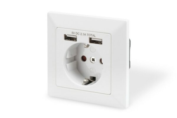 Presa A Muro Shuko Con 2 Prese Usb 5 Volt 2,1A